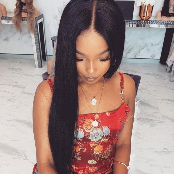 24" Brazilian Black Straight Lace Front Wig-elleschic