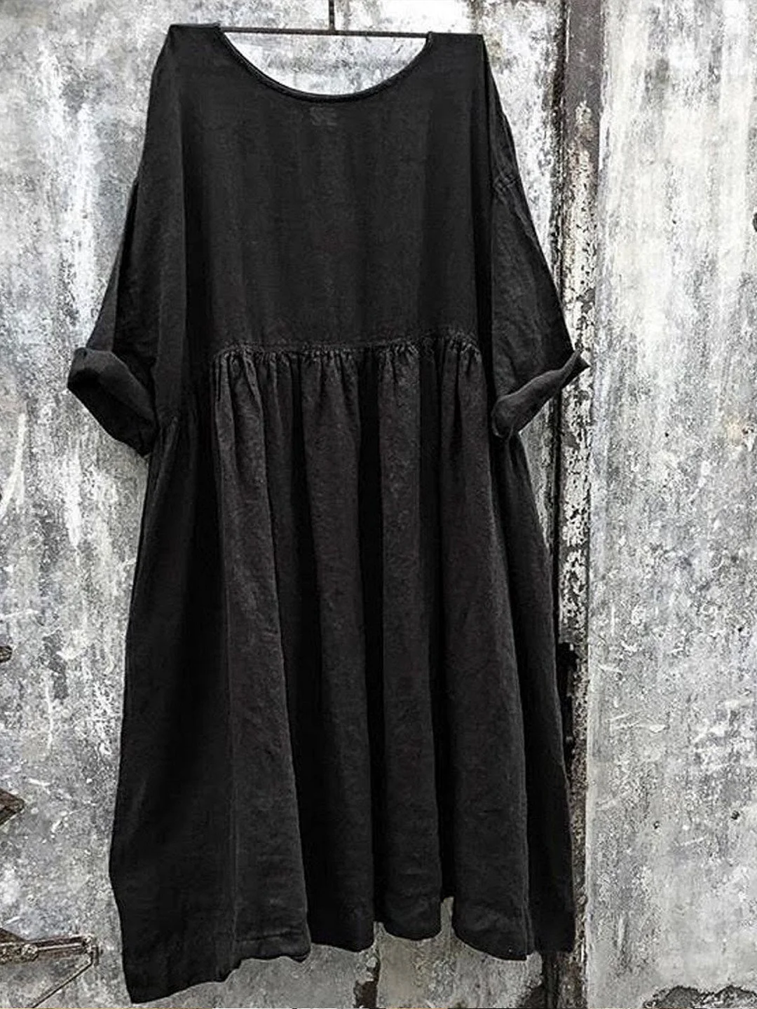 Women Solid Color Linen Dress Linen