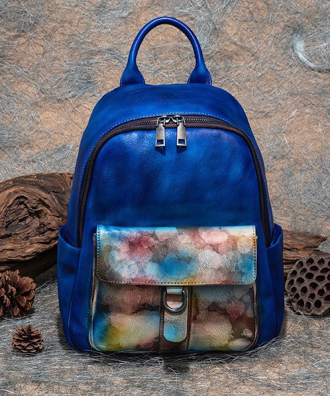 Modern Blue Print Paitings Calf Leather Backpack Bag CK2522- Fabulory