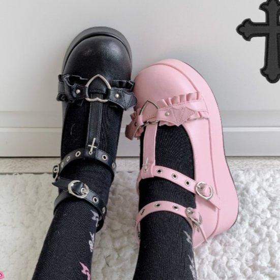 Women Cute Lolita Shoes Kawaii Bowknot Demon Gothic Shoes Punk Platform Cosplay LoliShoes Heart Cross High Heel Wedge boots Rivets Boots Plus Size - Shop Trendy Women's Clothing | LoverChic