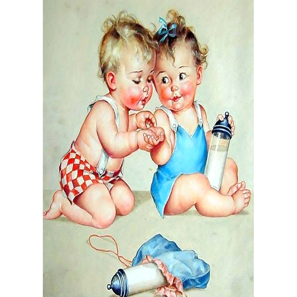 

30*40CM - Infants Playing - Round Drill Diamond Painting, 501 Original