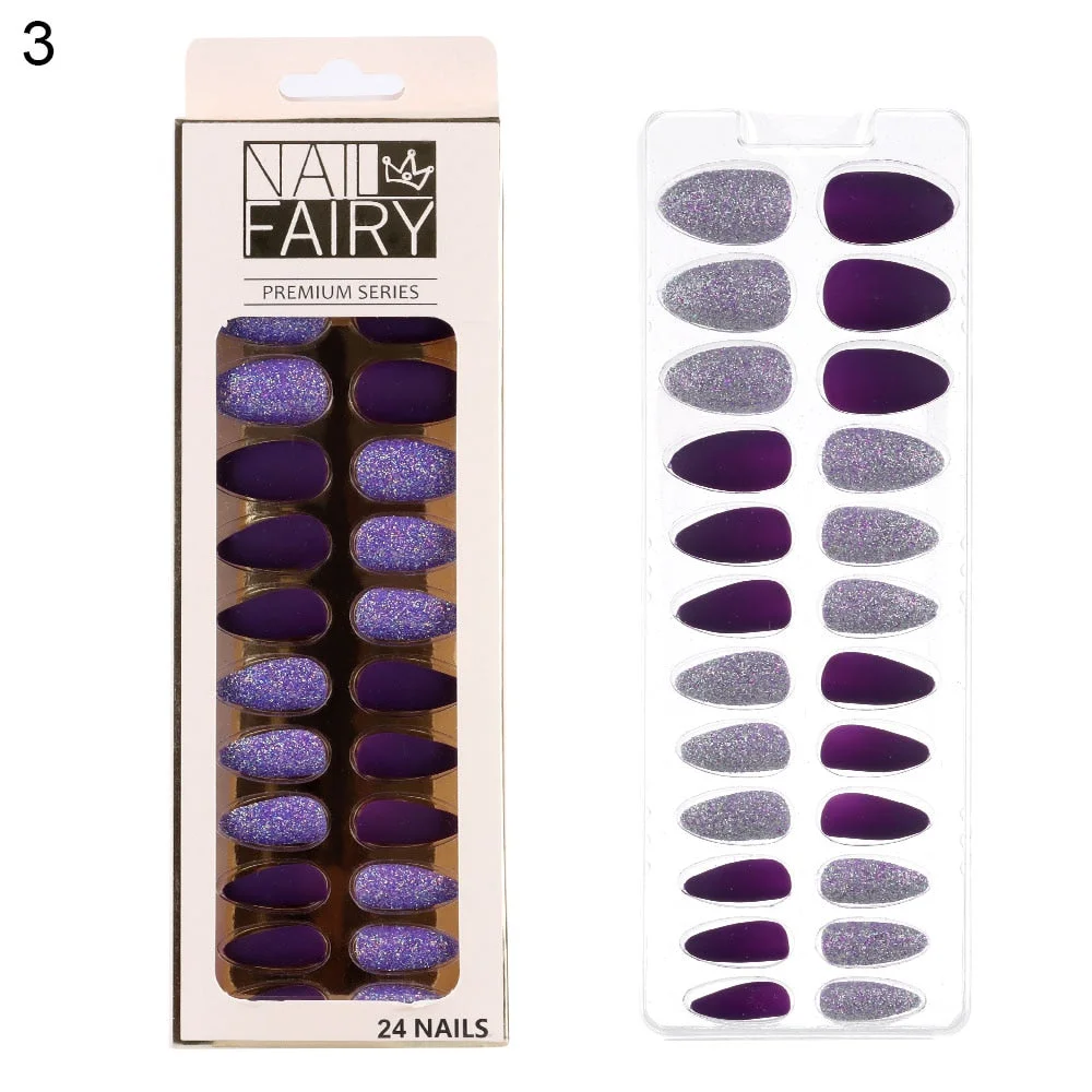 24/30Pcs/Set Reusable False Nail Tips Set Full Cover Shiny Matte Nail Tips With Designs Press On Nails Art Fake Extension Tips-Nail Inspo