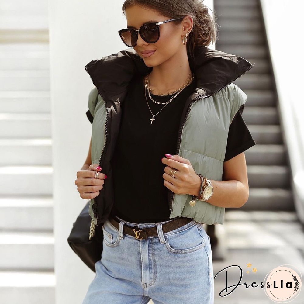 Zip Up Stand Collar Padded Puffy Vest Jackets