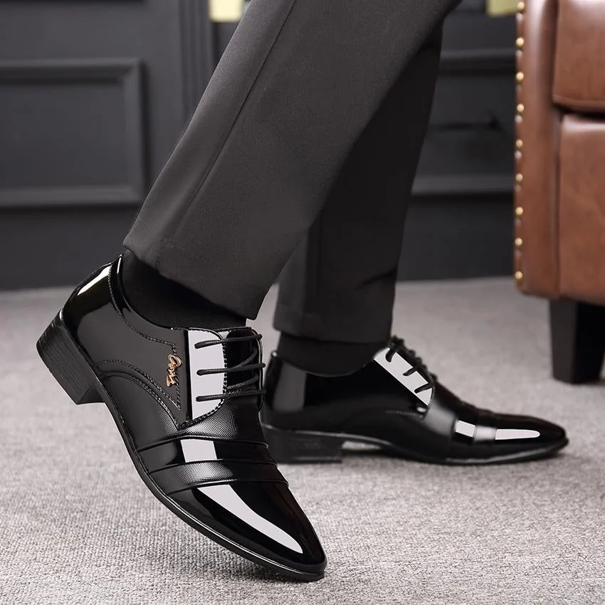 Business Oxfords Shoes Pointed Toe Wedding Shoes Leather British Lace-up Footwear | EGEMISS
