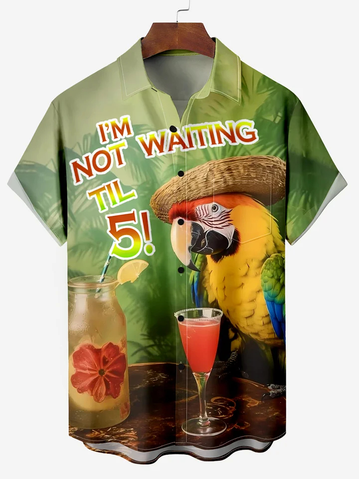 Summer Seaside Cocktail Parrot Vacation Hawaiian Short Sleeve Shirt PLUSCLOTHESMAN