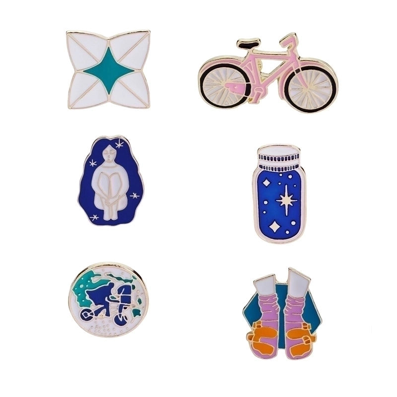 Cartoon Style Pin Color Block Bicycle Wishing Bottle Alloy Enamel Plating Kid’S Brooches