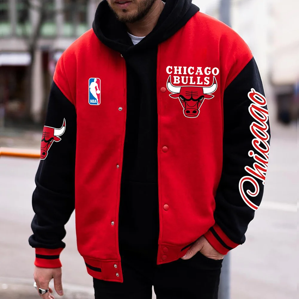 Men's Casual Chicago Red Bulls Baseball Jacket、、URBENIE