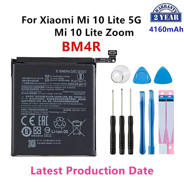 100% Orginal BM4R 4160mAh Battery For Xiaomi Mi 10 Lite 5G Mi 10 Lite Zoom  Phone Replacement Batteries +Tools