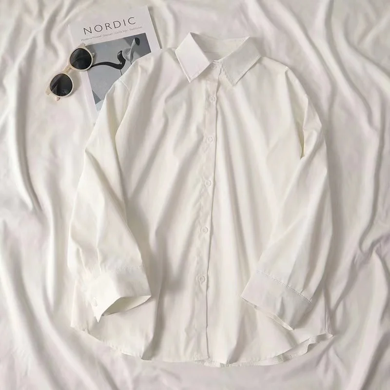 Brownm Brownm White Shirt Female Students Inside And Outside Wearing Spring Long-Sleeved Shirt Women 2025 New