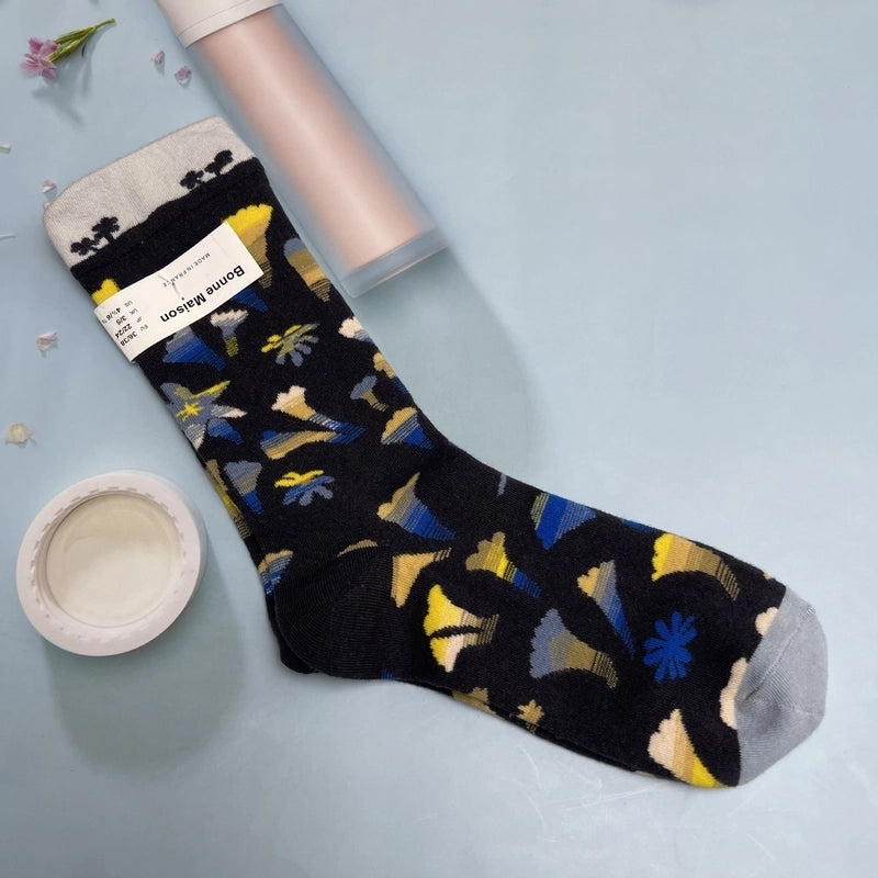 Women’s Minimalist Human Houndstooth Cotton Crew Socks A Pair