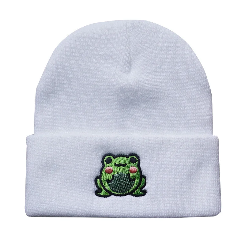 Froggie Beanie Frog Embroidered Knitted Hat Student Pullover Thermal Cap