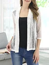 Vibrant V-Neck Crochet Cardigan - Elegant 3/4 Sleeve Mesh Slim Fit, Breathable, Casual, Comfortable, Women's Fashion Clothing for Daily Wear
