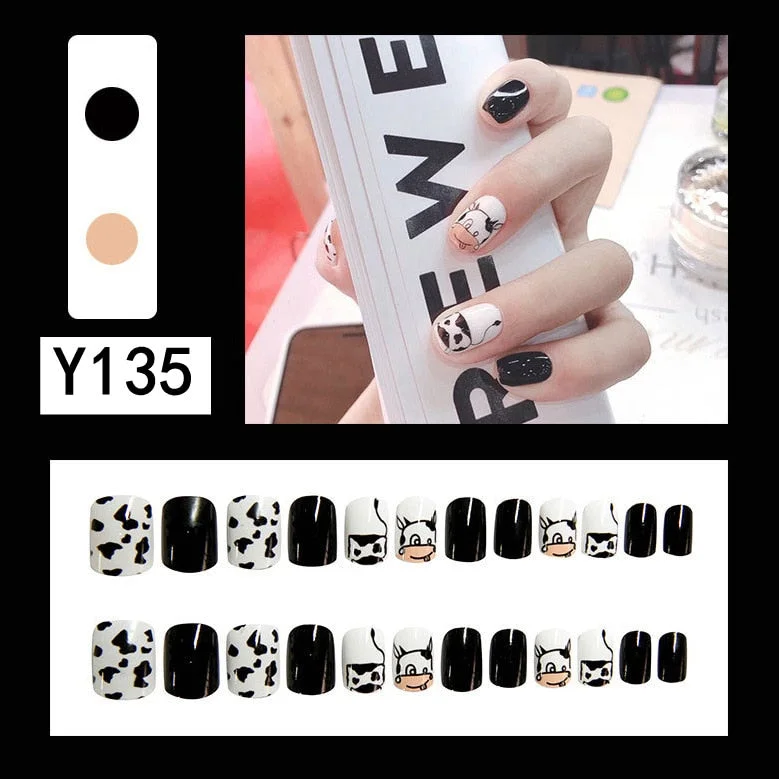 Fashion 24pc/set French Styel Press On False Nail Tips 10 Sizes Fake Nails Full Cover Nail Tips With Nail Adhesive Tab Sticker-Nail Inspo