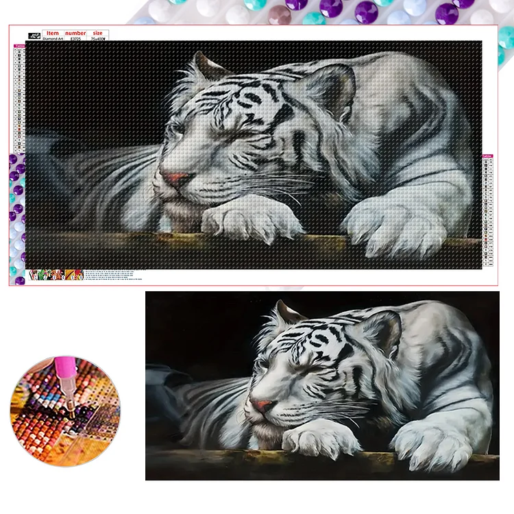 White Tiger 75*40cm (Canvas) Full Round Drill Diamond Painting gbfke