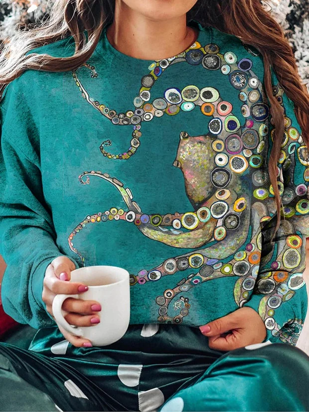 Colorful Octopus Oil Painting Print Sweatshirt