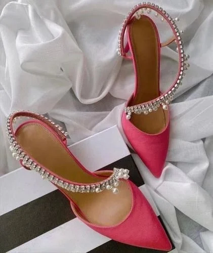 New European and American Pointed Pearl Rhinestone Classy High Heels Women's Sandals