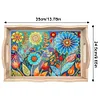 (35*24.5cm)Wooden Cartoon Flower Diamond Decorative Serving Tray with Handle for Home Decor