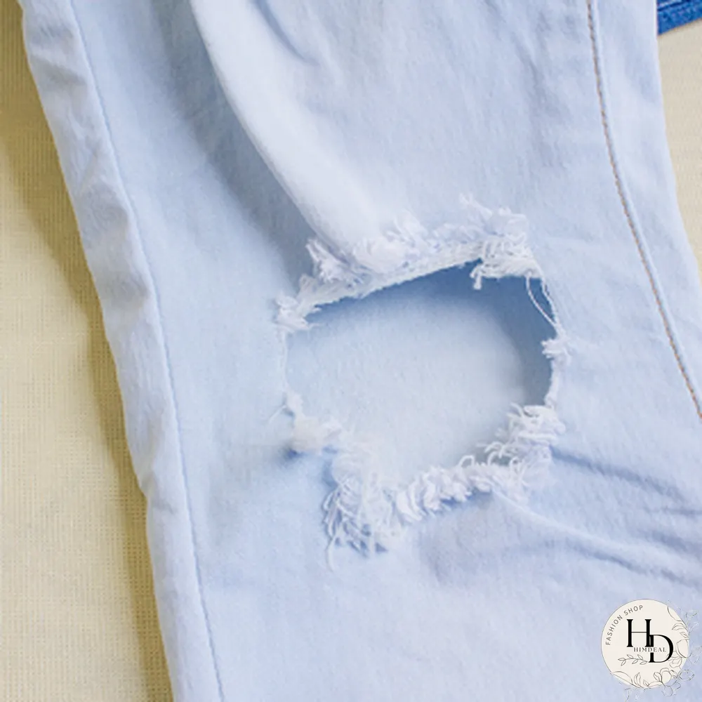 Fashion-Spring And Summer Hot Selling Small Leg Pants Broken Holes Stretch Slim Body
