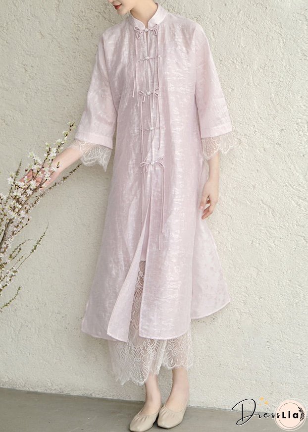 Vintage Purple Tasseled Chinese Button Lace Patchwork Silk Dress Fall