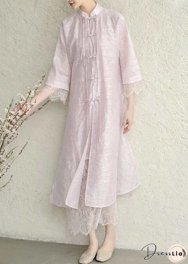 Vintage Purple Tasseled Chinese Button Lace Patchwork Silk Dress Fall