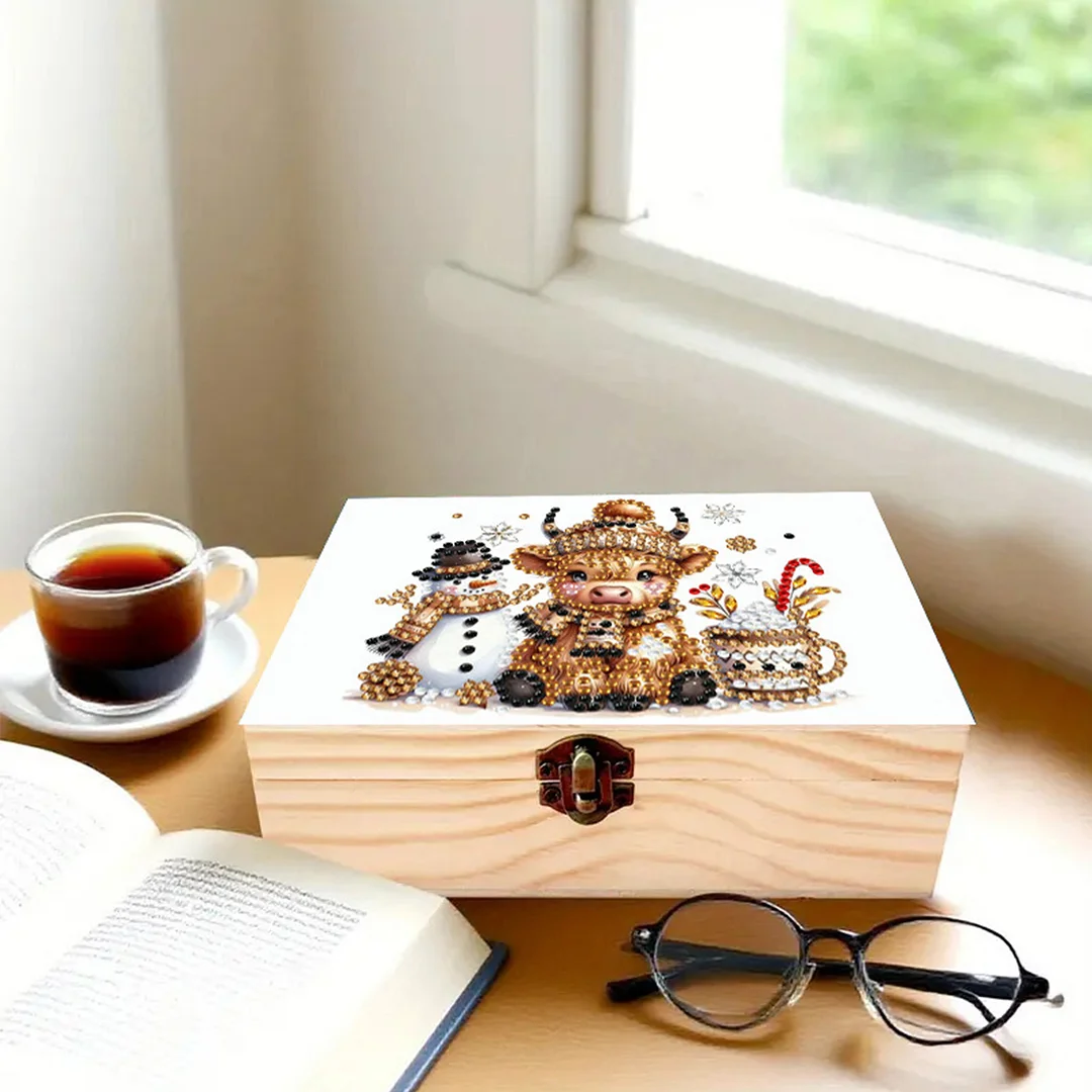 Cows and Snowmen DIY Wooden 5D Diamond Art Diamond Art Storage Box for Adults
