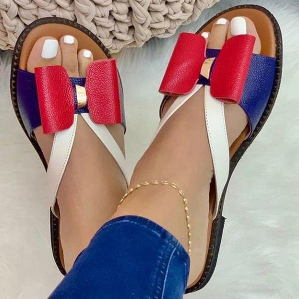  Women Summer Retro Rubber Soft Sole Bow Slippers