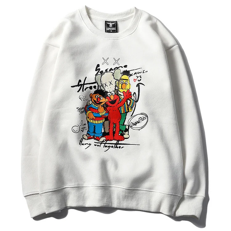Kanye West Hoodie Men and Women Couple Sesame Street Printed Fleece Pullover Sweater Men