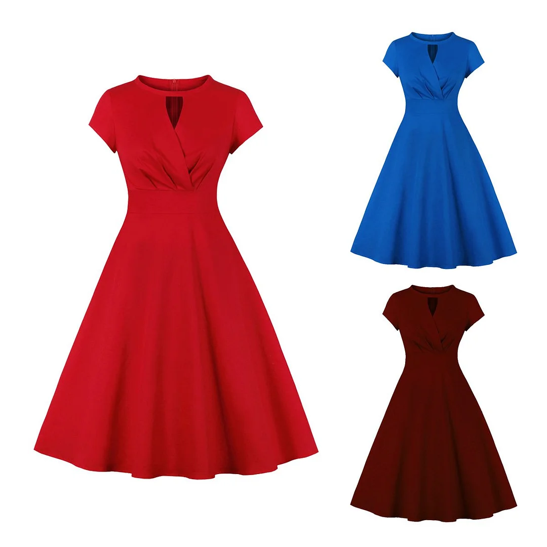 Women's Prom Dress Audrey Hepburn Solid Color Vintage Swing Dresses