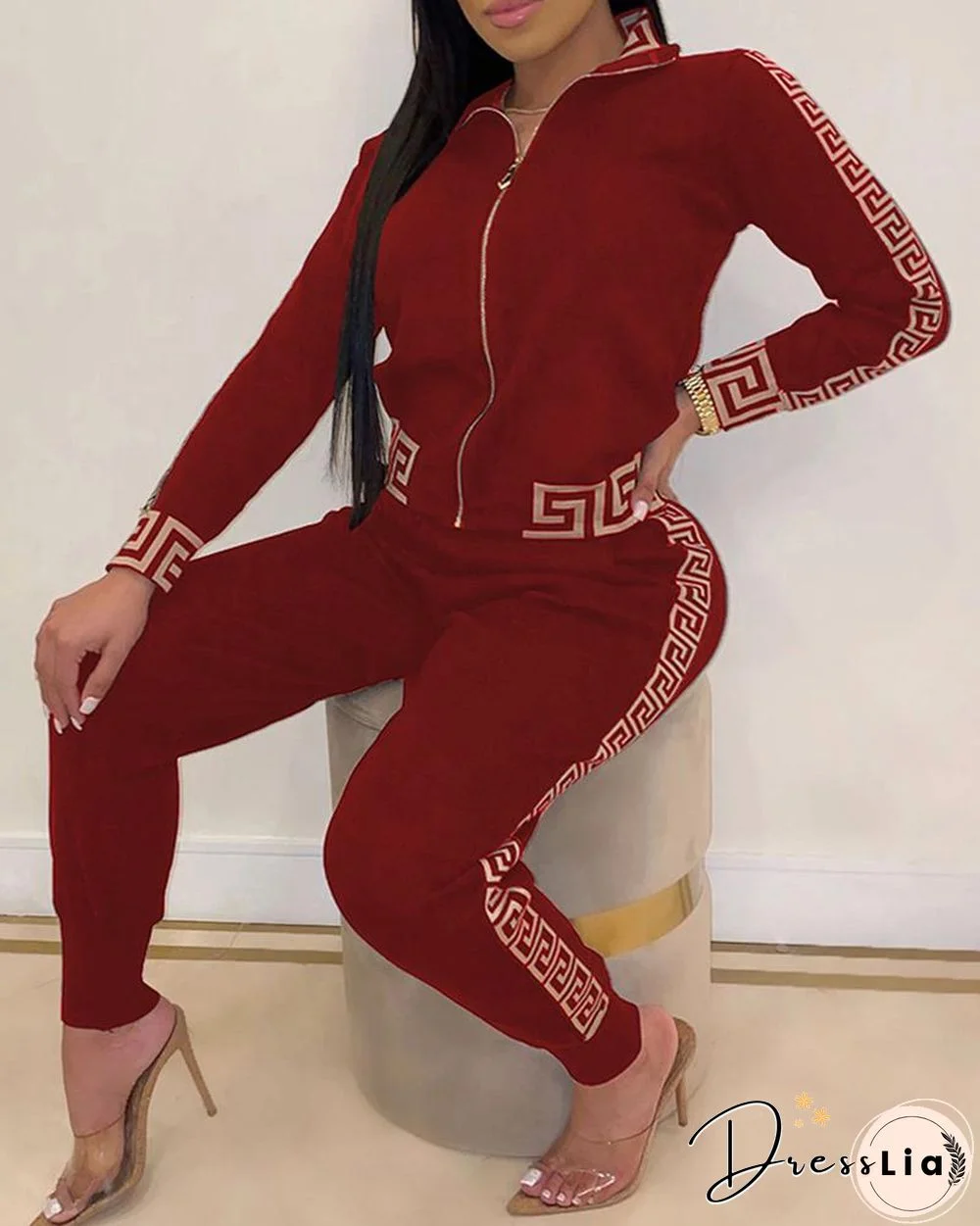 Greek Fret Print Coat & Pant Sets