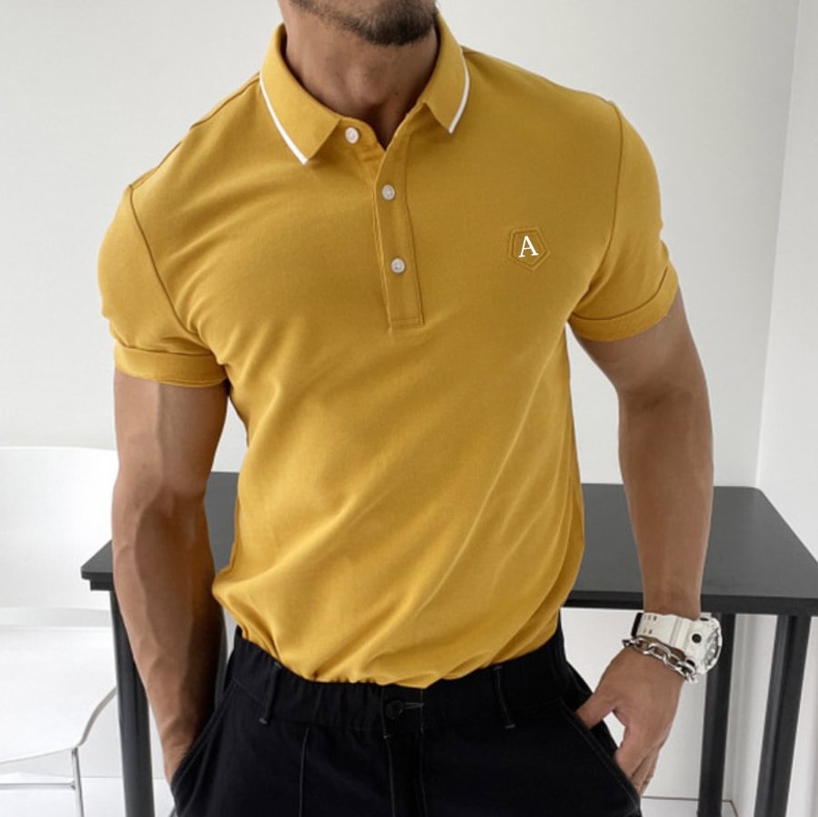 Lapel Slim Short Sleeve Polo Shirt、、URBENIE