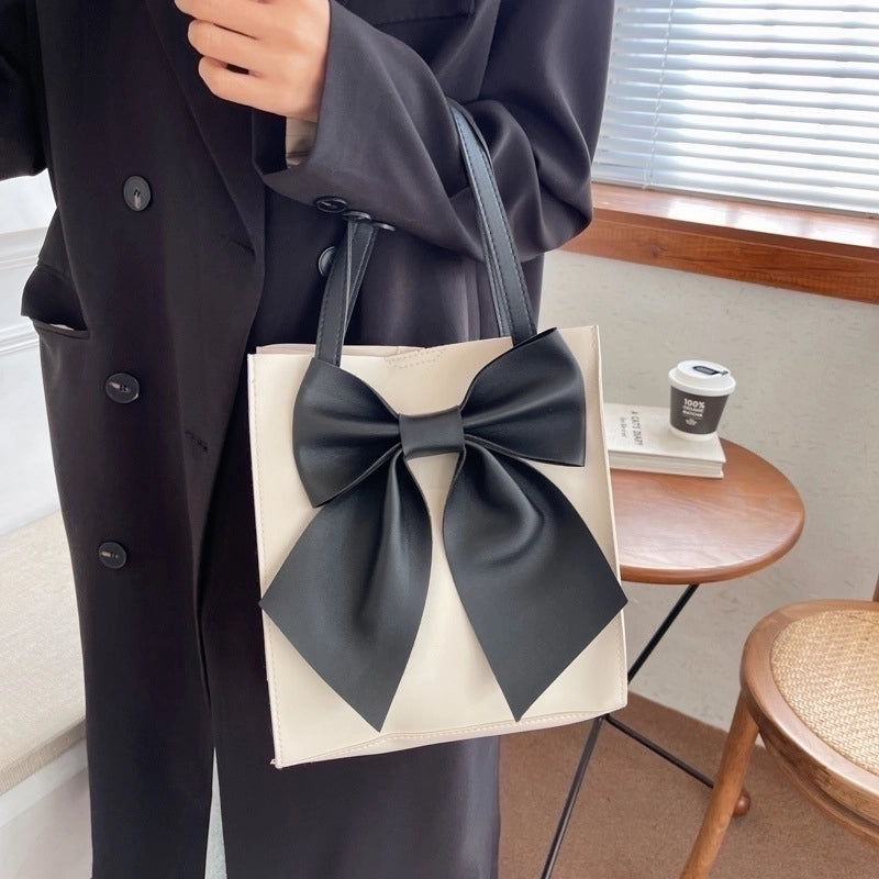 Women’s Medium Pu Leather Bow Knot Streetwear Square Magnetic Buckle Handbag