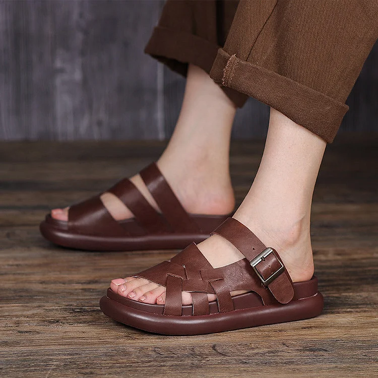 2022 Retro Leather Velcro Slippers Sandals