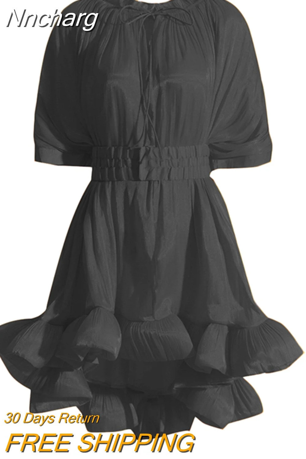 Nncharge ruched Slim Dresses For Women Round Neck Short Sleeve High Waist Elegant A Line Dress Female Fashion Clothing 2023