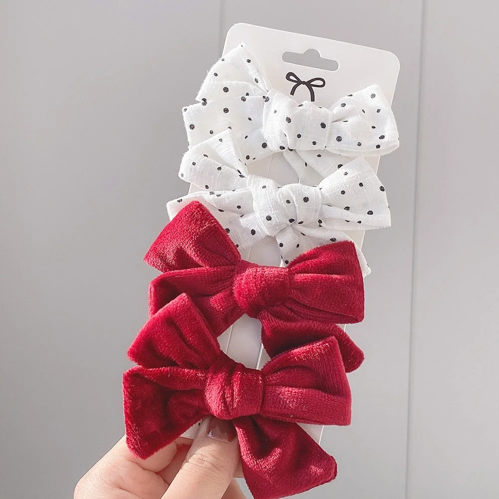 4Pcs/set Leopard Print Hairpins Bowknot Hair Clips For Cute Girls Cotton Safty Barrettes Hairgrip Headwear Kids Hair Accessories