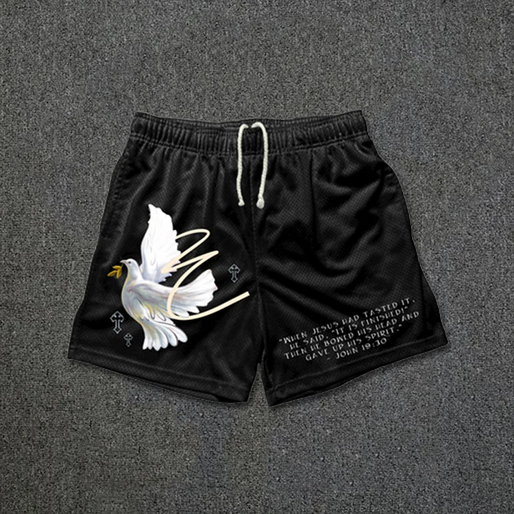 Finished Dove Of Peace Printed Casual Mesh Shorts