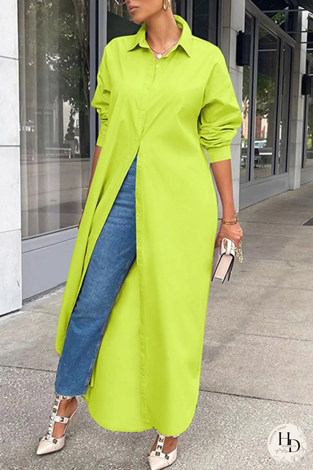 Khaki Casual Solid Patchwork Buckle Turndown Collar Tops