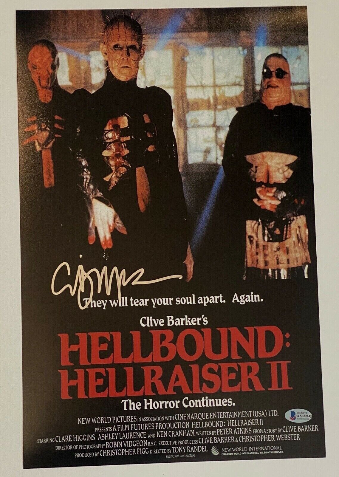 Clive Barker Signed Hellbound Hellraiser II 11x17 Movie Poster Photo Poster painting Beckett COA