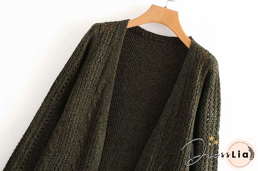 Elegant Hollow Out Braided Long Cardigan Sweater Coat With Hood