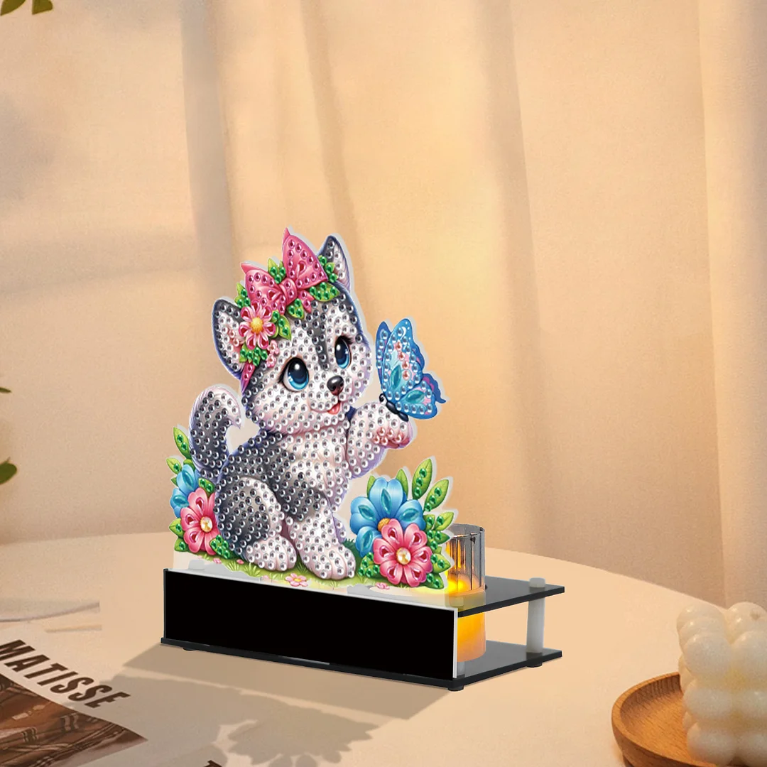 5D DIY Butterfly Cat Diamond Art Mini Candle Holder for Aromatherapy Art Crafts