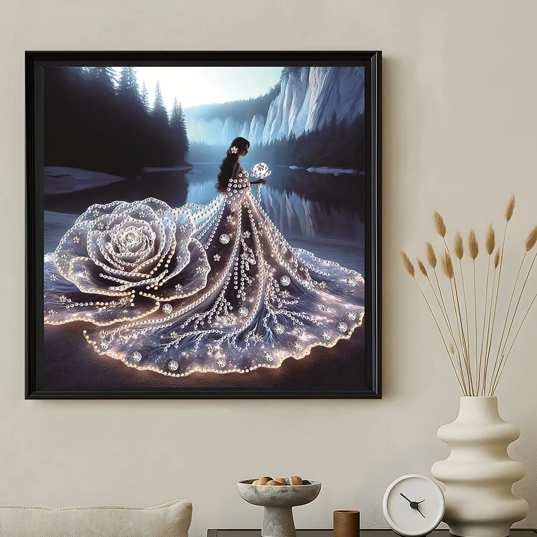 Rose Gown Silhouette Special Shaped 5D DIY Partial Drill Diamond Painting Kits for Adults Beginners Home Decor Crystal Diamond Art 11.81 X11.81inch