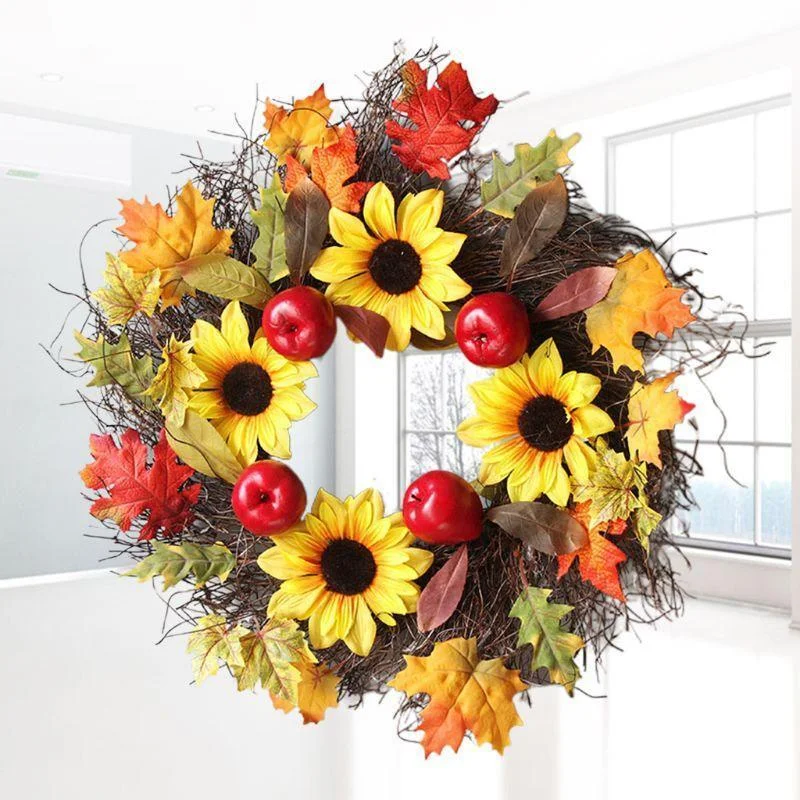 Sunflower Wreath With Maple Leaves For Fall Decoration