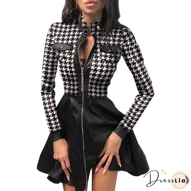 Women's Long Sleeve V-neck Zipper Pocket Dress Dresses
