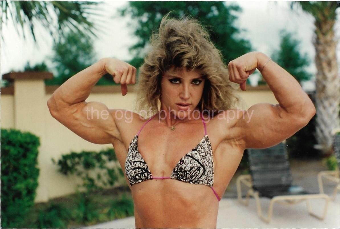 Pretty Female Bodybuilder FOUND Photo Poster painting Color KIM WALTERS Big Hair Muscle 21 42 V