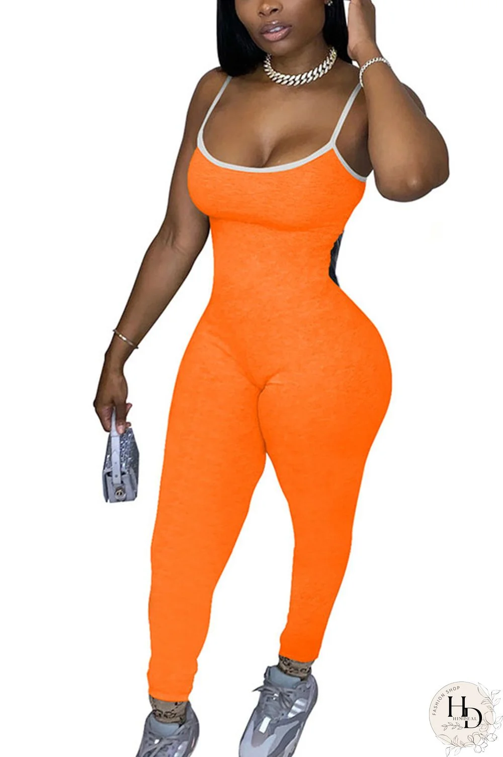 Black Fashion Sexy Solid Polyester Sleeveless Slip Jumpsuits