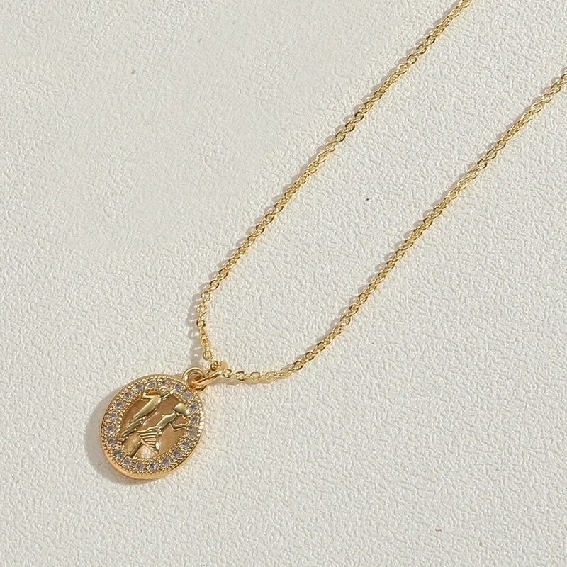 Copper 14K Gold Plated Vintage Style Minimalist Lips Heart Shape Bird Hollow Out Inlay Zircon Pendant Necklace