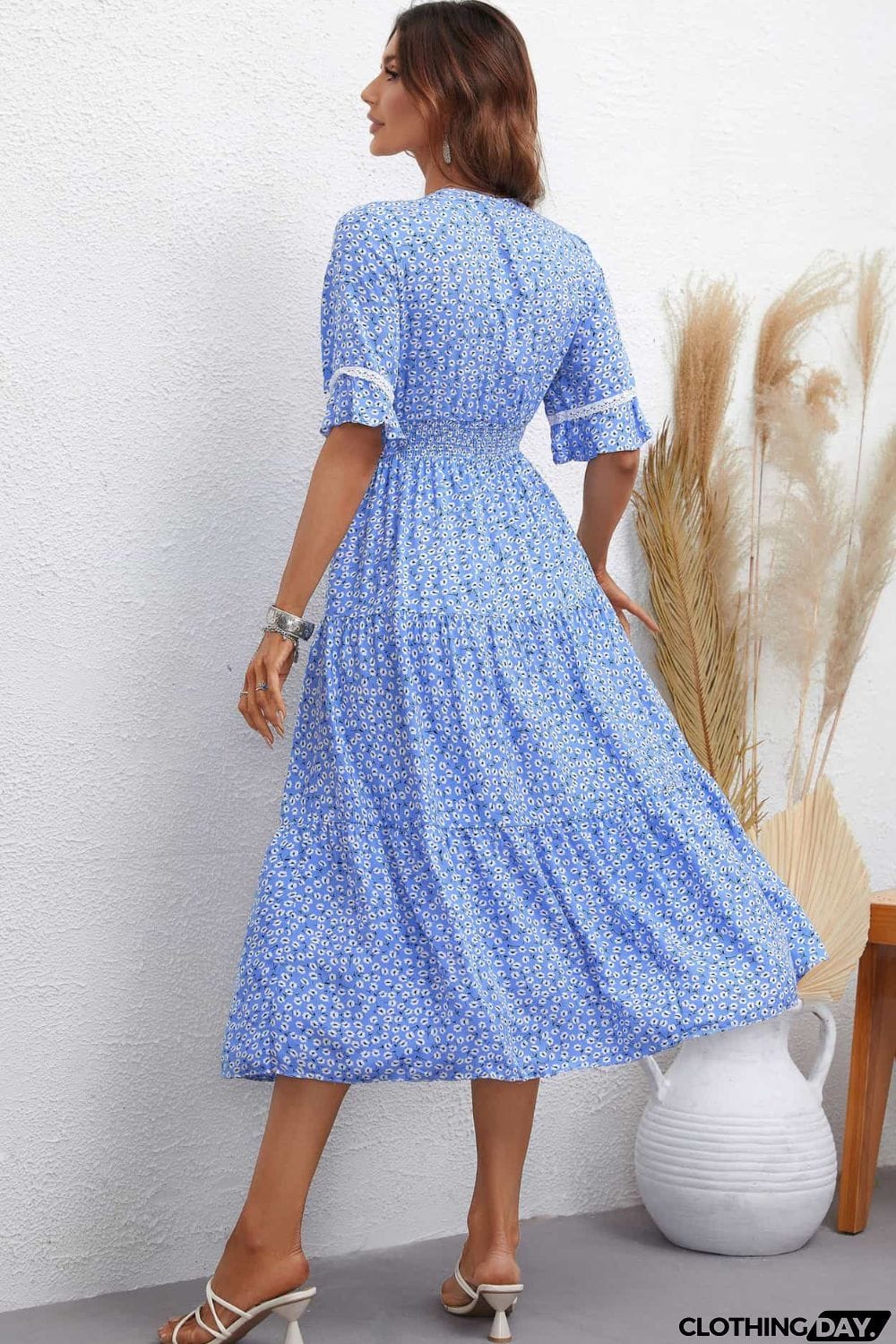 Floral V-Neck Smocked Waist Midi Dress