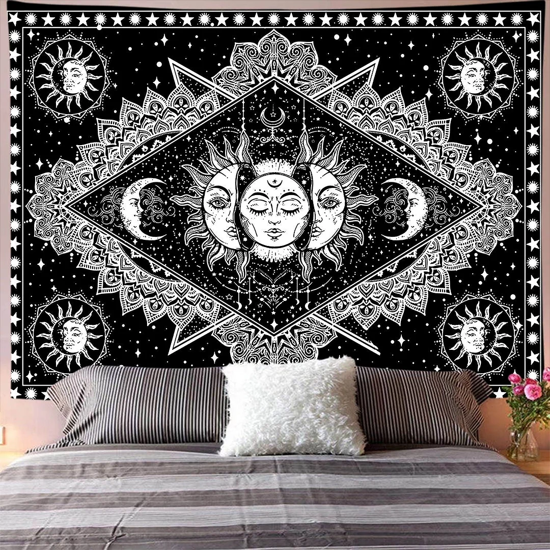 Dropshipping Tarot White Black Sun And Moon Wall Hanging Tapestry Gossip Hippie Rugs Dorm Decor Mandala Bedspread Bedroom Decor