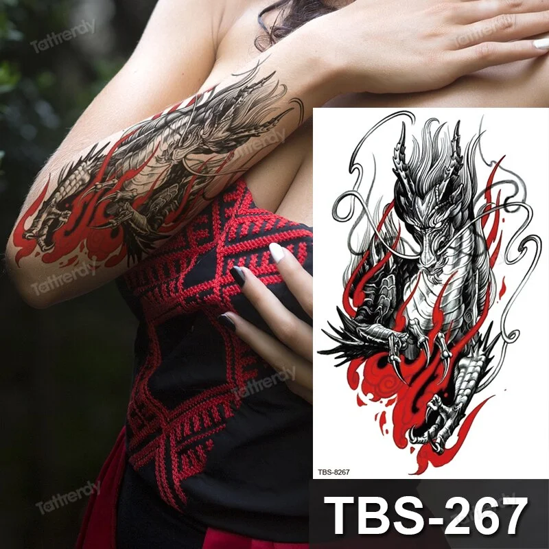 dragon wing snake temporary tattoo sticker waterproof black henna anime body art tattoo fake water transfer decal sexy for women