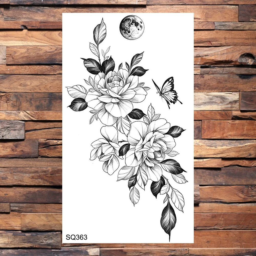 Small Butterfly Temporary Tattoos For Women Girls Realistic Skull Rose Flower Snake Feather Fake Tattoo Sticker Back Arm Tatoos
