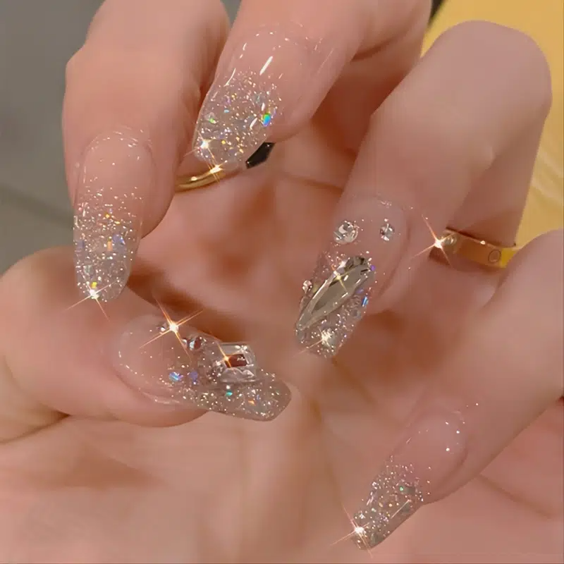 Sparkly Glitter 3D Rhinestones Fake Nails Kit